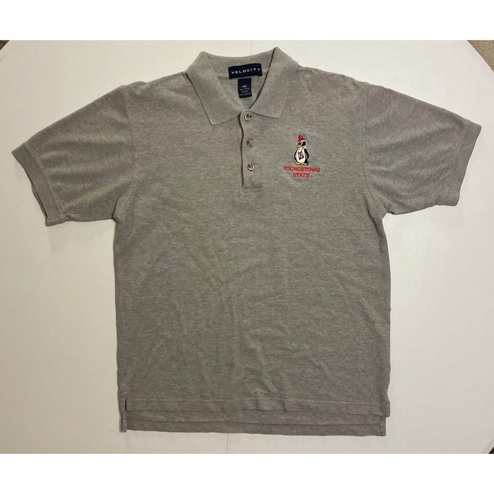 Youngstown State YSU Penguins Polo Shirt‎ Grey Cotton Embroidered Logo Pique M
